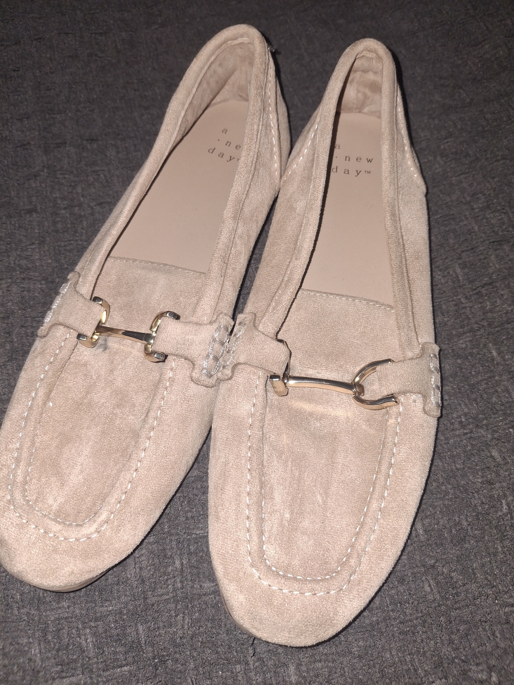 a new day Light Beige Suede Loafers with Gold Accent